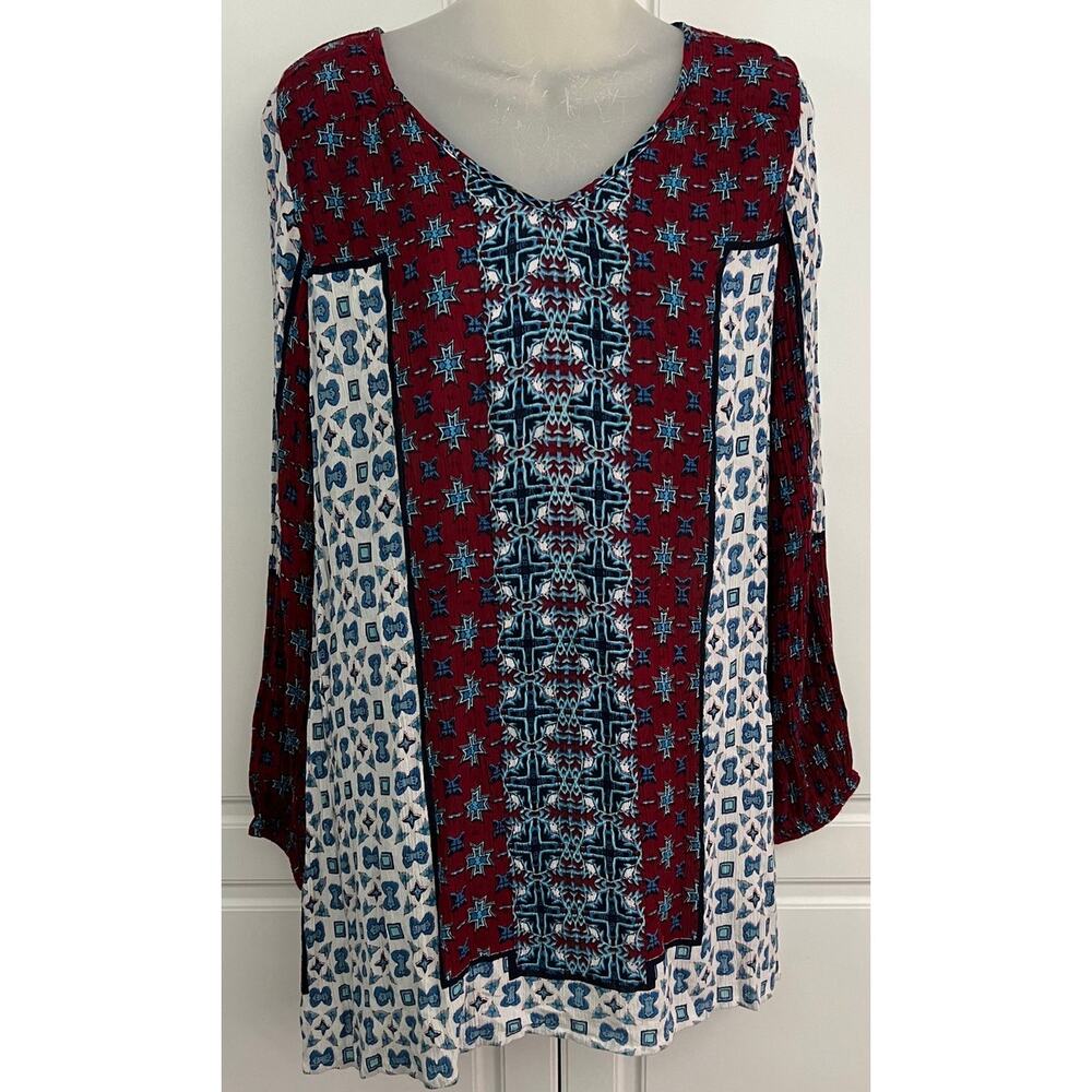 Altar'd State Red Blue White Long Sleeve Boho Mini Dress Size S